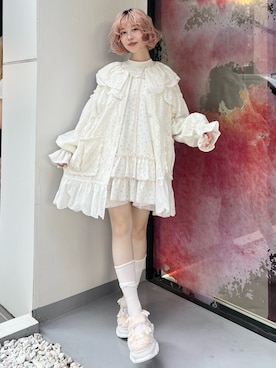 「merry jenny（メリージェニー）のフリルフリルレースジャケット（テーラードジャケット）」を使った、sumomoさん（レディース・156cm）の夏コーディネート