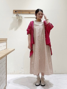 「Samansa Mos2（サマンサ モスモス）のビックシルエットバンドカラーシャツ（シャツ/ブラウス）」を使った、のざ🌳さん（レディース・164cm）の夏コーディネート