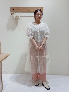 「シア―ブラウス」｜「アイテム（ワンピース/ドレス）」を使った、のざ🌳さん（レディース・164cm）の夏コーディネート