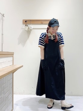 「Samansa Mos2 blue（サマンサモスモスブルー）のアイテム（キャップ）」を使った、のざ🌳さん（レディース・164cm）の夏コーディネート