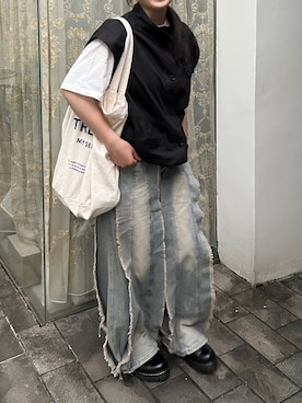 「アイテム（ベスト）」を使った、海那さん（レディース・160cm）の夏コーディネート