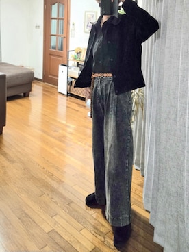 「soerte（ソエルテ）のWIDE BUGGY VINTAGE LIKE DENIM PANTS " MUD DYEING / WASHED "/ワイドバギーヴィンテージライクデニムパンツ（デニムパンツ）」を使った、KARAKIさん（メンズ・187cm）の秋コーディネート