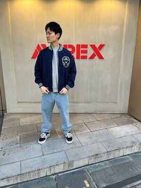 「AVIREX（アヴィレックス）のアイテム（スタジャン）」を使った、horibeさん（メンズ・169cm）の冬コーディネート