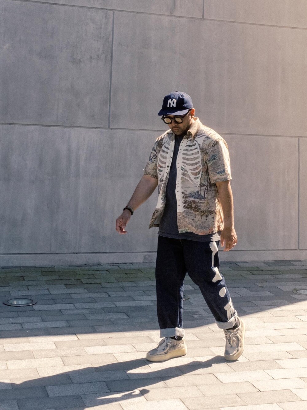 「KAPITAL、RHUDE、clarks、menswear、denimhead、denim、THIERRY LASRY、mensfashion」｜「EBBETS FIELDのアイテム（キャップ、ブルー系）」を使った、markjchuaさん（メンズ・165cm）の秋コーディネートの1枚目の写真