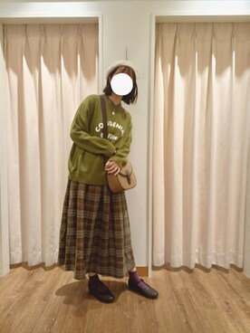 「Samansa Mos2 blue」｜「アイテム（ハンチング/ベレー帽）」を使った、あまのさん（レディース・158cm）の秋コーディネート