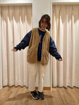 「Samansa Mos2 blue」｜「アイテム（スウェット）」を使った、あまのさん（レディース・158cm）の秋コーディネート