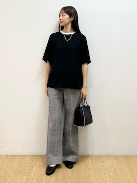 「INDIVI（インディヴィ）の【抗菌防臭／消臭】上品光沢コットンTシャツ（Tシャツ/カットソー、ホワイト系）」を使った、kozueさん（レディース・165cm）の春コーディネート