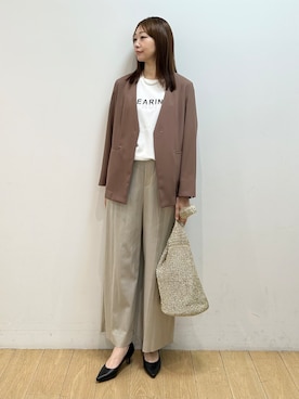 「INDIVI（インディヴィ）の【さらに軽く軽快！／着る日傘】ノーカラージャケット（ノーカラージャケット、ブラウン系）」を使った、kozueさん（レディース・165cm）の春コーディネート