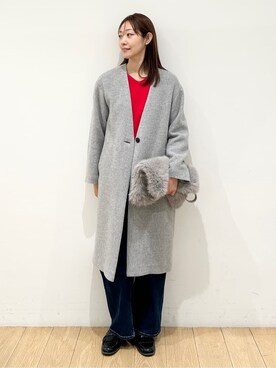 「INDIVI（インディヴィ）の【洗える／カシミヤ混】ミドルゲージVネックニット（ニット/セーター、レッド系）」を使った、kozueさん（レディース・165cm）の秋コーディネート