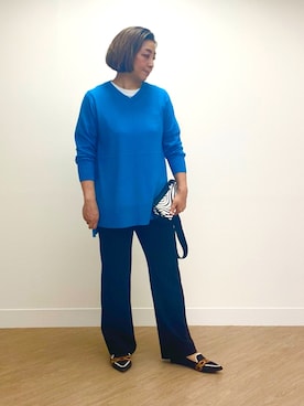 「ブルーニット」｜「アイテム（その他）」を使った、ナオさん（レディース・162cm）の秋コーディネート