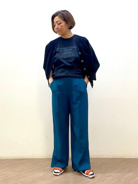 「INDIVI（インディヴィ）の【洗える】Vネックシアーカーディガン（カーディガン/ボレロ、ブラック系）」を使った、ナオさん（レディース・162cm）の夏コーディネート