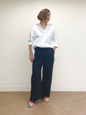 「INDIVI（インディヴィ）の【洗える/コットン100%】ドルマンスリーブ オーバーシャツ（シャツ/ブラウス、ホワイト系）」を使った、ナオさん（レディース・162cm）の夏コーディネート