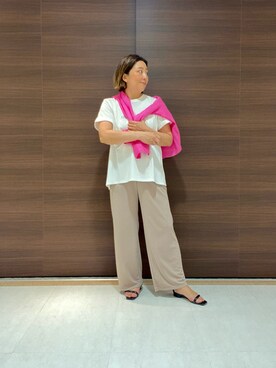 「INDIVI（インディヴィ）の【定番/洗える】フレンチリネンシャツ（シャツ/ブラウス、ピンク系）」を使った、ナオさん（レディース・162cm）の春コーディネート