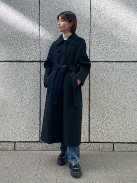 「STUDIOUS（ステュディオス）のアイテム（ステンカラーコート）」を使った、諌山桜花さん（レディース・155cm）の冬コーディネート