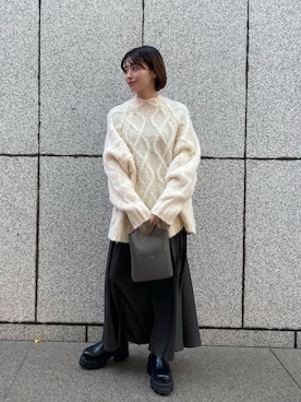 「STUDIOUS（ステュディオス）のアイテム（ブーツ）」を使った、諌山桜花さん（レディース・155cm）の冬コーディネート