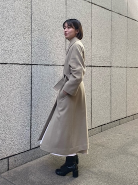 「STUDIOUS（ステュディオス）のアイテム（ステンカラーコート）」を使った、諌山桜花さん（レディース・155cm）の冬コーディネート