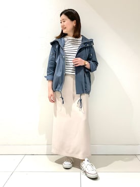 「ブルー x ホワイト」｜「アイテム（ブルゾン）」を使った、akariさん（レディース・151cm）の春コーディネート