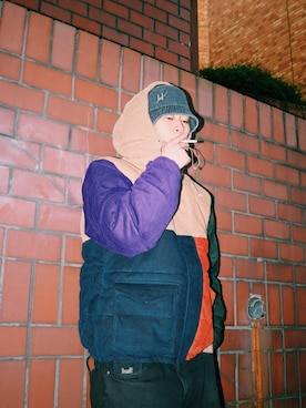 「HUF（ハフ）のアイテム（ダウンジャケット/コート）」を使った、もとやさん（メンズ・178cm）の秋コーディネート