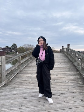 「服とコスメでなりたい自分に」｜「アイテム（ブルゾン）」を使った、りなさん（レディース・156cm）の冬コーディネート
