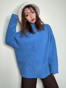 「ブラウンパンツ」｜「アイテム（帽子）」を使った、りなさん（レディース・156cm）の冬コーディネート