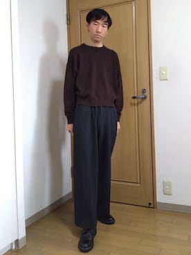 「UNIQLO（ユニクロ）のアイテム（ニット/セーター、ブラウン系）」を使った、特養介護士さん（メンズ・170cm）の春コーディネート