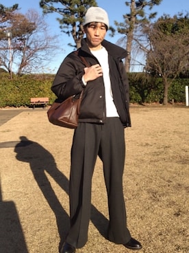 「アイテム（ボストンバッグ）」を使った、特養介護士さん（メンズ・170cm）の冬コーディネート