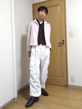「GU（ジーユー）のアイテム（チノパンツ）」を使った、特養介護士さん（メンズ・170cm）の春コーディネート