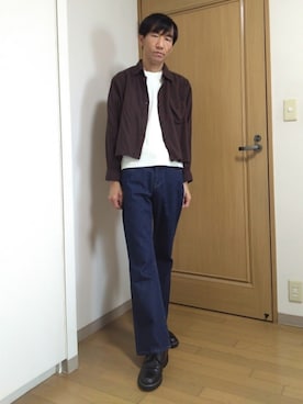 「UNIQLO（ユニクロ）のアイテム（デニムパンツ、ブルー系）」を使った、特養介護士さん（メンズ・170cm）の春コーディネート