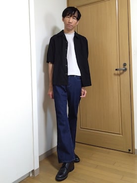 「UNIQLO（ユニクロ）のアイテム（デニムパンツ、ブルー系）」を使った、特養介護士さん（メンズ・170cm）の夏コーディネート