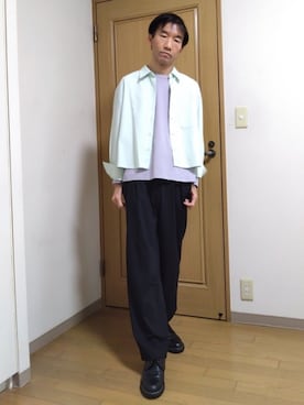 「UNIQLO（ユニクロ）のアイテム（シャツ/ブラウス、グリーン系）」を使った、特養介護士さん（メンズ・170cm）の春コーディネート