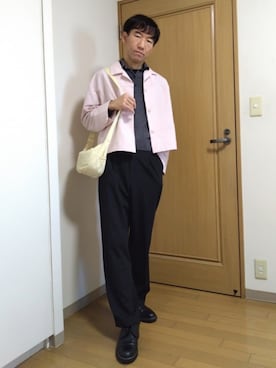 「UNIQLO（ユニクロ）のアイテム（ジャケット/アウター、ピンク系）」を使った、特養介護士さん（メンズ・170cm）の春コーディネート