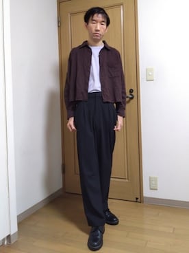 「UNIQLO（ユニクロ）のアイテム（Tシャツ/カットソー、パープル系）」を使った、特養介護士さん（メンズ・170cm）の春コーディネート