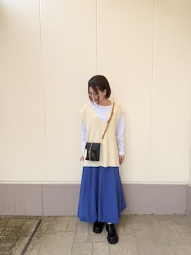 「ITEMS URBANRESEARCH（アイテムズ アーバンリサーチ）のスクエアローファー（ローファー、ブラック系）」を使った、MINAMIさん（レディース・155cm）の春コーディネート