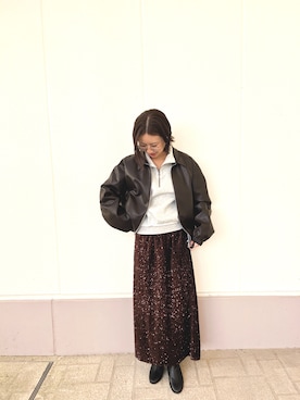 「スカートコーデ」｜「アイテム（ジャケット/アウター）」を使った、MINAMIさん（レディース・155cm）の冬コーディネート