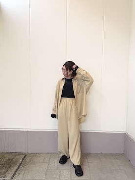 「ITEMS URBANRESEARCH（アイテムズ アーバンリサーチ）のスクエアローファー（ローファー、ブラック系）」を使った、MINAMIさん（レディース・155cm）の春コーディネート