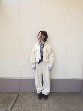 「ITEMS URBANRESEARCH（アイテムズ アーバンリサーチ）のバレルレッグパンツ（その他パンツ、ホワイト系）」を使った、MINAMIさん（レディース・155cm）の春コーディネート