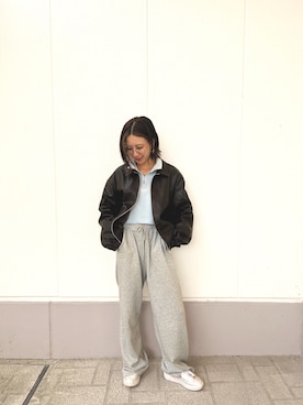 「アイテム（ライダースジャケット）」を使った、MINAMIさん（レディース・155cm）の秋コーディネート