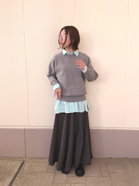 「ITEMS URBANRESEARCH（アイテムズ アーバンリサーチ）のスクエアローファー（ローファー、ブラック系）」を使った、MINAMIさん（レディース・155cm）の春コーディネート