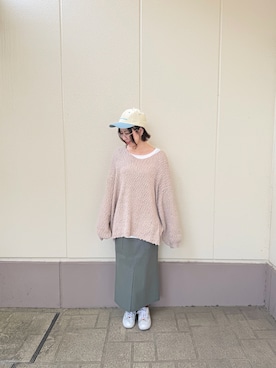 「ITEMS URBANRESEARCH（アイテムズ アーバンリサーチ）の『イージーケア』インナーセットＶネックニット（ニット/セーター、ベージュ系）」を使った、MINAMIさん（レディース・155cm）の春コーディネート