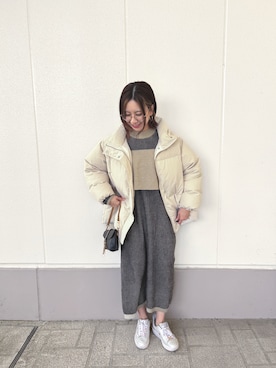 「アイテム（その他アウター、ホワイト系）」を使った、MINAMIさん（レディース・155cm）の冬コーディネート