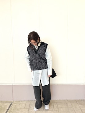 「アイテム（トートバッグ、ブラック系）」を使った、MINAMIさん（レディース・155cm）の冬コーディネート