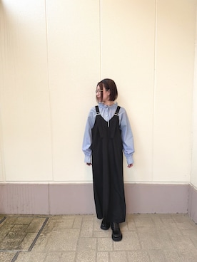 「ITEMS URBANRESEARCH（アイテムズ アーバンリサーチ）の『UVカット/接触冷感』ホップサックジャンパースカート(楽着シリーズ)（ワンピース、ブラック系）」を使った、MINAMIさん（レディース・155cm）の春コーディネート