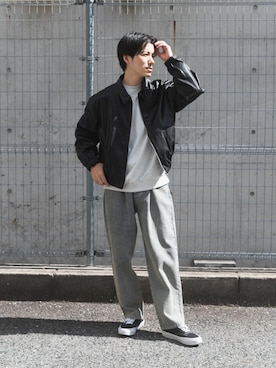 「アイテム（ライダースジャケット）」を使った、uedaさん（メンズ・170cm）の秋コーディネート