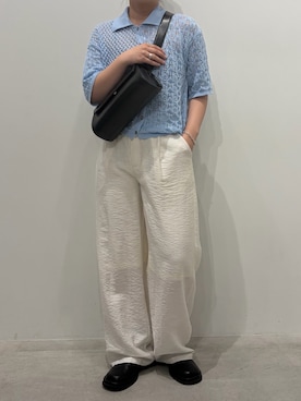 「select MOCA（セレクトモカ）のリネンタッチシアータックパンツ（その他パンツ、ホワイト系）」を使った、Renaさん（レディース・151cm）の春コーディネート