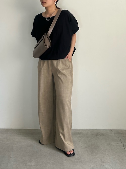 セール】【Et】High-Waisted Gathered-Tuck Wide-Leg Pants