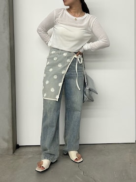 「select MOCA（セレクトモカ）のフェイクレザートングサンダル（サンダル）」を使った、Renaさん（レディース・151cm・20代）の夏コーディネート