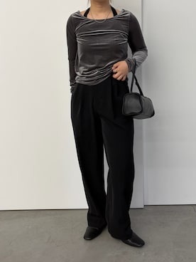 「select MOCA（セレクトモカ）のスクエアミニコロンハンドバッグ（ハンドバッグ、ブラック系）」を使った、Renaさん（レディース・151cm）の春コーディネート