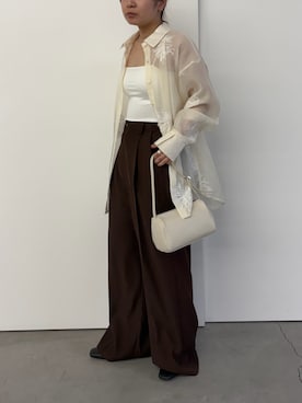 「select MOCA（セレクトモカ）のスクエアミニコロンハンドバッグ（ハンドバッグ、ホワイト系）」を使った、Renaさん（レディース・151cm）の春コーディネート