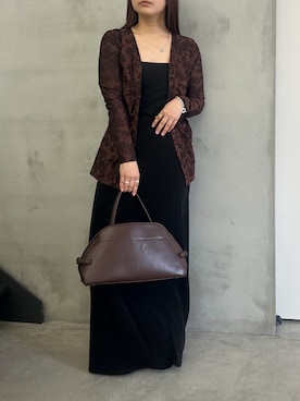 「select MOCA（セレクトモカ）のカットジャガードVネックカーディガン（カーディガン/ボレロ、ブラウン系）」を使った、Renaさん（レディース・151cm）の春コーディネート