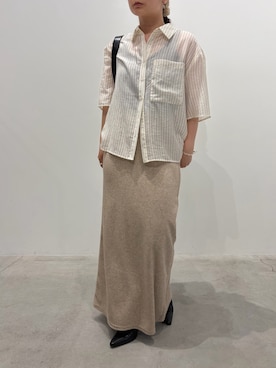 「select MOCA（セレクトモカ）の【サイズ展開】パイルIラインタイトスカート（スカート、ベージュ系）」を使った、Renaさん（レディース・151cm）の夏コーディネート